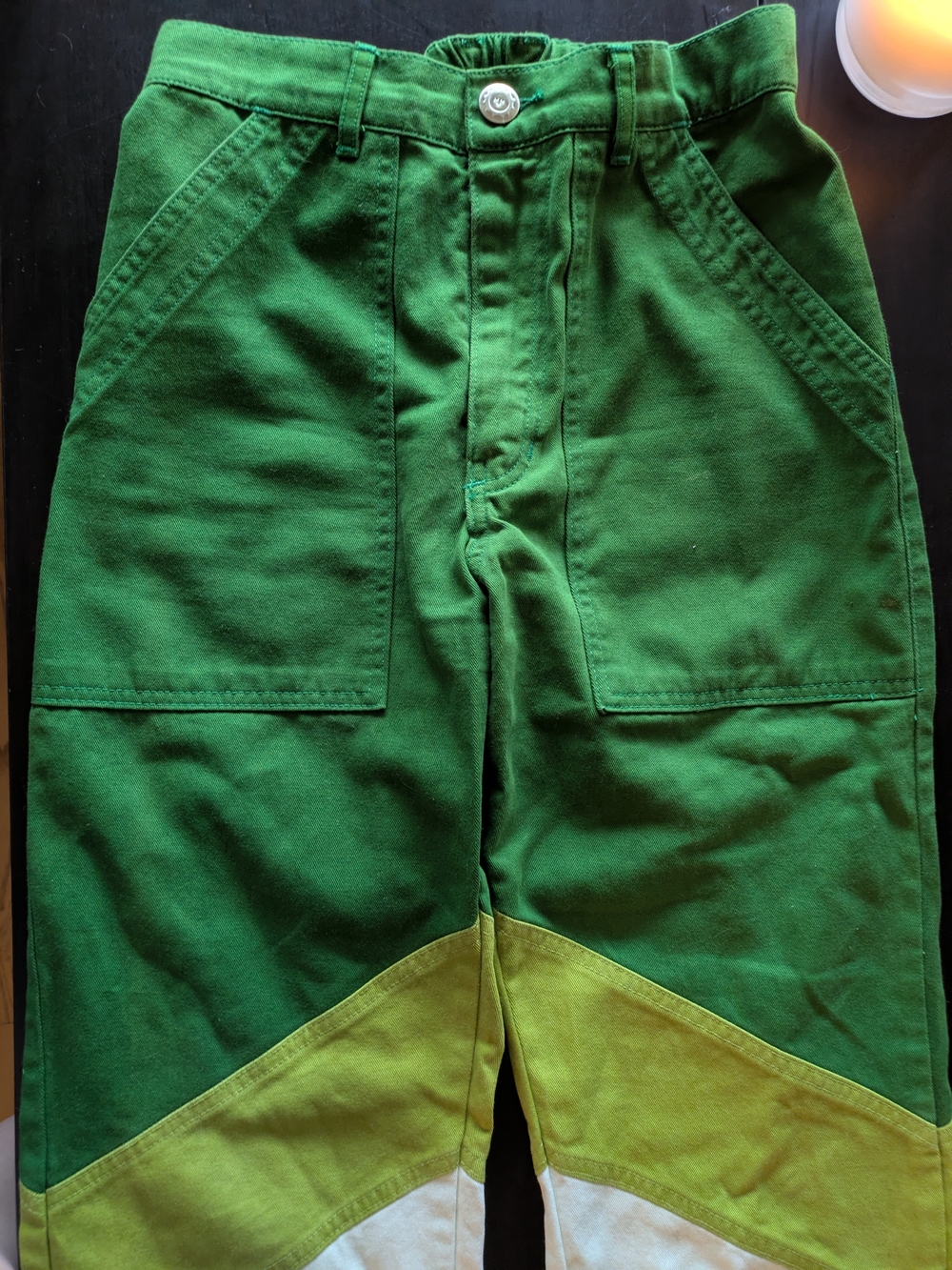 Green Colorblock Cotton Pants
